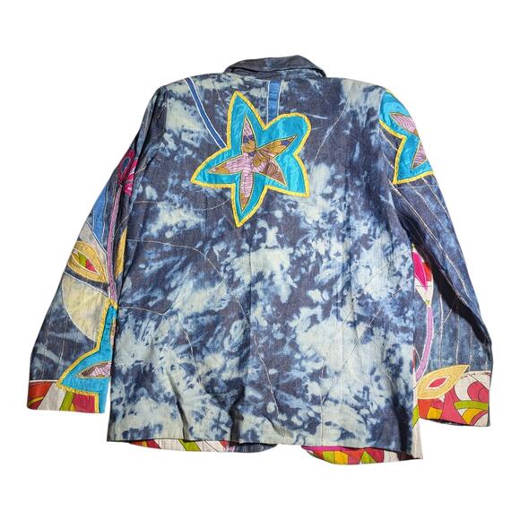 Vtg Y2K Draper's & Damon's Blue Acid Wash Denim Floral Applique Jacket Sz M - Picture 2 of 4
